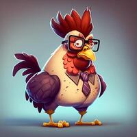 mignonne dessin animé coq avec lunettes, génératif ai photo