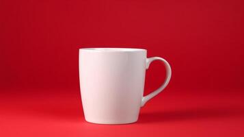 blanc café tasse maquette sur une rouge arrière-plan, génératif ai photo