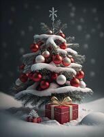Noël arbre dans neige Contexte avec pile de cadeaux boîte génératif ai photo
