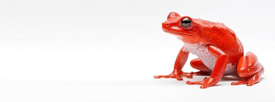 rouge grenouille studio portrait. avec une blanc Contexte et copie espace. génératif ai photo