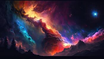 espace nébuleuse nuit galaxie illustration. cosmos univers astronomie. génératif ai. photo