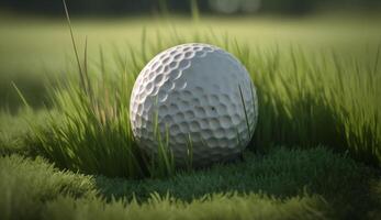 le golf Balle avec tee dans le herbe, ai généré photo