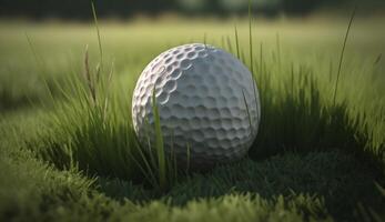 le golf Balle avec tee dans le herbe, ai généré photo