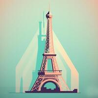 minimal pastel illustration de une Eiffel la tour, icône taper, avec Facile lignes ai généré photo