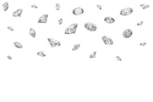 beaucoup de brillant diamants chute sur une blanc surface photo