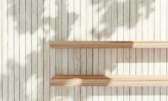 en bois étagères deux planchers luxe produit étagères arbre reflets de lumière du soleil intérieur conception Contexte 3d illustration photo