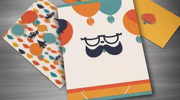 génératif ai illustration, du père journée salutation carte, avec une moustache et des lunettes photo