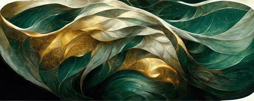 marbre effet Contexte ou texture. spectaculaire abstrait brillant d'or solide liquide vagues. tourbillonnant d'or et bleu pastel modèle, brillant d'or et vert couleur, marbre géométrique, ancien, photo