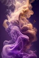 génératif ai, écoulement lavande violet liquide et fumée avec éclaboussures. brillant fluide bannière, 3d effet, moderne macro réaliste abstrait verticale Contexte illustration, encre dans l'eau effet. photo