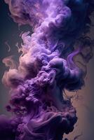 génératif ai, écoulement lavande violet liquide et fumée avec éclaboussures. brillant fluide bannière, 3d effet, moderne macro réaliste abstrait verticale Contexte illustration, encre dans l'eau effet. photo