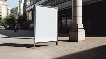 génératif ai, réaliste rue gros panneau d'affichage ou affiche moquer en haut Vide pour présentation publicité. Extérieur signe Vide dans le futuriste ville, affaires concept photo