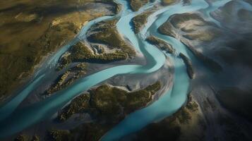 aéroporté image de un islandais flux. ai généré photo