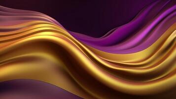 spéculatif établissement avec vague brillant or et violet point soie surface. ai généré photo