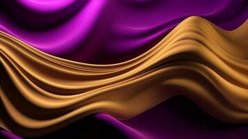 spéculatif fondation avec vague brillant or et violet point soie surface. ai généré photo