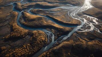 aéroporté image de un islandais flux. ai généré photo