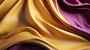 hypothétique établissement avec vague brillant or et violet point soie surface. ai généré photo