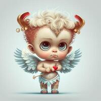 génératif ai adorable bébé Cupidon magnifique portrait, plein corps main en portant une arc et flèche, dessin animé style personnage. l'amour et Valentin concept. photo