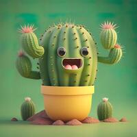 collection de content, souriant, joyeux dessin animé style Soleil personnages pour été, vacances conception. dessin animé cactus souriant avatar génératif ai photo