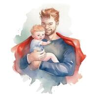 du père journée. père avec enfant aquarelle. illustration ai génératif photo