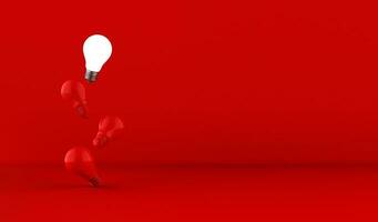 ampoules sur fond rouge. concept d'idée. illustration 3D. photo