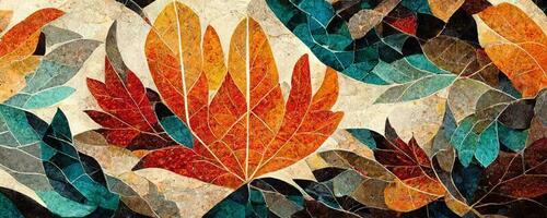 artistique coloré mosaïque modèle l'automne feuille. collage contemporain impression avec branché décoratif mosaïque modèle avec différent couleurs. abstrait floral biologique fond d'écran Contexte illustration photo