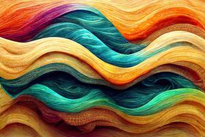main tiré décoratif coloré vagues modèle. collage contemporain impression avec Créatif futuriste vagues modèle avec violet et Jaune couleurs, texture. génératif ai photo