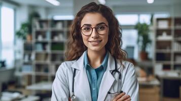 portrait de fille médecin. illustration ai génératif photo