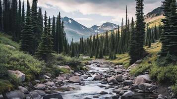 Montagne rivière. illustration ai génératif photo