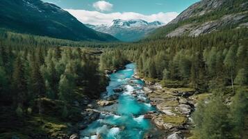 Montagne rivière Contexte. illustration ai génératif photo