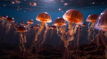 beaucoup petit méduse aurelia aurita dans mer illustration ai génératif photo