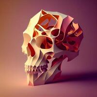 3d illustration de Humain crâne fabriqué de polygonal papier., ai génératif image photo