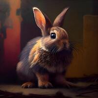 lapin dans le chambre. numérique La peinture de une lapin. Pâques., ai génératif image photo