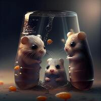 hamsters dans une verre pot. 3d illustration. conceptuel image., ai génératif image photo
