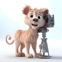 3d le rendu de une mignonne dessin animé Lion avec une vidéo caméra., ai génératif image photo