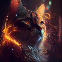 portrait de une chat avec coloré lumières dans le Contexte. numérique peinture., ai génératif image photo