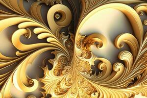 tourbillonnant magnifique fractalesque rococo motifs. collage contemporain impression avec Créatif futuriste vagues modèle avec violet et Jaune couleurs, texture. artistique photo