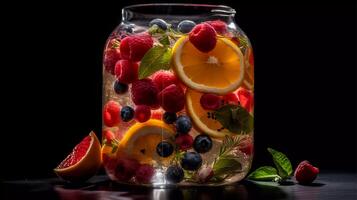 vibrant infusé des eaux, riche en nutriments des fruits, légumes, et herbes submergé dans une clair verre lanceur génératif ai photo