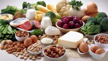 nourriture haute dans calcium pour OS santé, muscle resserrement, inférieur cancer des risques, poids perte, génératif ai photo