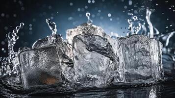 la glace cubes dans couler éclabousser - du froid et rafraîchissement, génératif ai photo