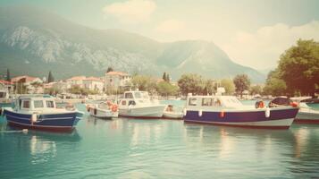 port et bateaux à ensoleillé journée. illustration ai génératif photo