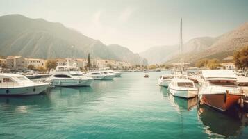 port et bateaux à ensoleillé journée. illustration ai génératif photo