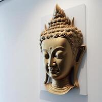 une blanc mur sculpture de une visage avec Gautama Bouddha tête comme mural pour Accueil décor etc. ai généré. photo