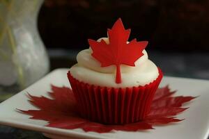 Canada drapeau journée petit gâteau érable. produire ai photo