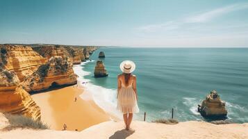 visite tourisme dans le Portugal, atlantique océan et désorientant tropical littoral. Créatif Ressource, ai généré photo