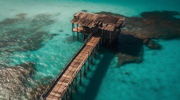 l'eau villa dans peu profond mer, front de mer bungalows, génératif ai photo