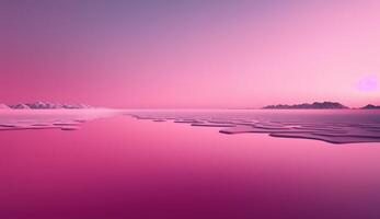 génératif ai, magnifique pente scène paysage avec lumière rose couleur, horizontal fond d'écran. abstrait Contexte avec des nuages et horizon photo