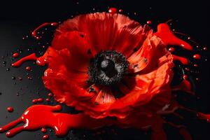 rouge coquelicot comme une symbole de Mémoire pour le déchue dans le guerre. ve-jour, monde guerre souvenir journée. génératif ai illustration photo