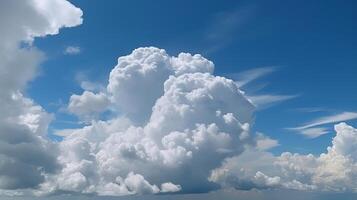 bleu ciel avec particulier des nuages. voir plus de le nuages.été bleu ciel nuage inclinaison lumière blanc fondation. ai généré photo