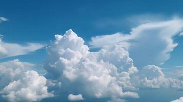 bleu ciel avec spécifique des nuages. voir plus de le nuages.été bleu ciel nuage incliner lumière blanc établissement. ai généré photo