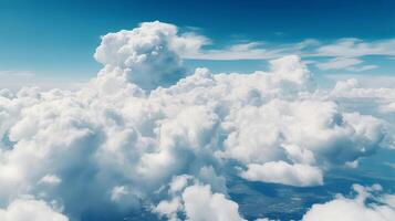 bleu ciel avec particulier des nuages. voir plus de le nuages.été bleu ciel nuage inclinaison lumière blanc fondation. ai généré photo